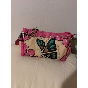 Cowgirl Trendy Pink & Cream Butterfly Rhinestone Western Shoulder Bag – New